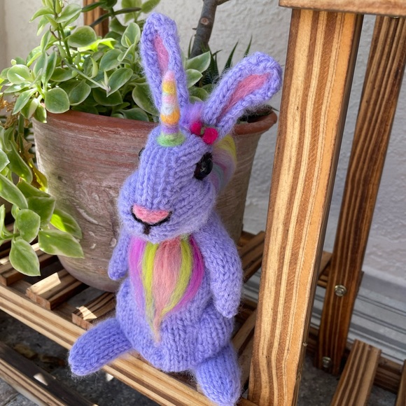 Hand crafted knit and needle felted unicorn magical  bunny rabbit stuffed animal - Picture 10 of 10